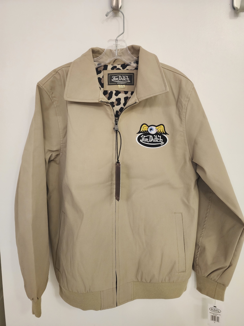 Von Dutch Beige Lightweight Zip Jacket with Logo Patch